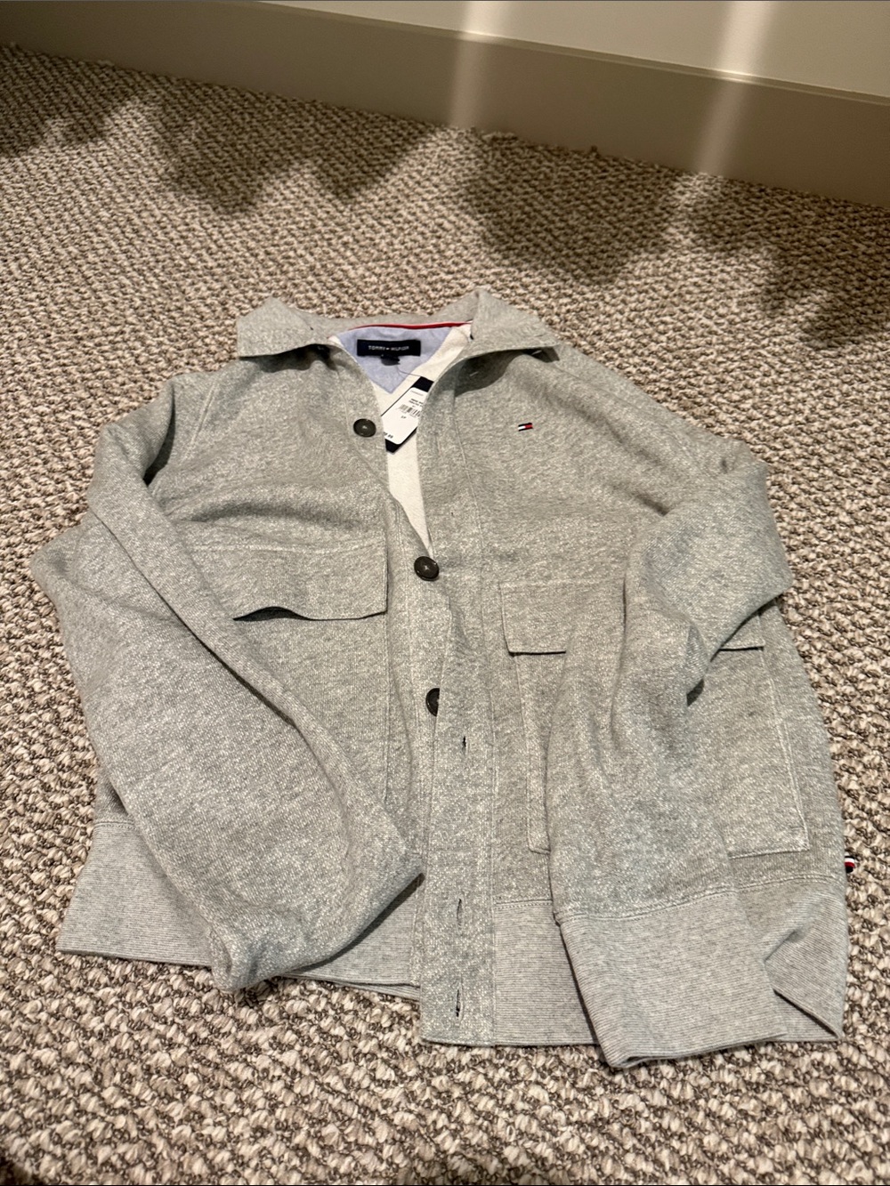 Tommy Hilfiger Light Gray Button-Up Jacket with Chest Pocket